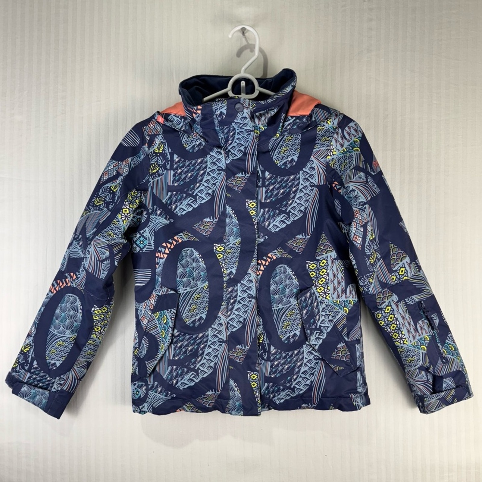 Roxy Jetty Girl Navy Blues & Coral Ski Snow Jacket Size 10/Medium 10k Waterproof